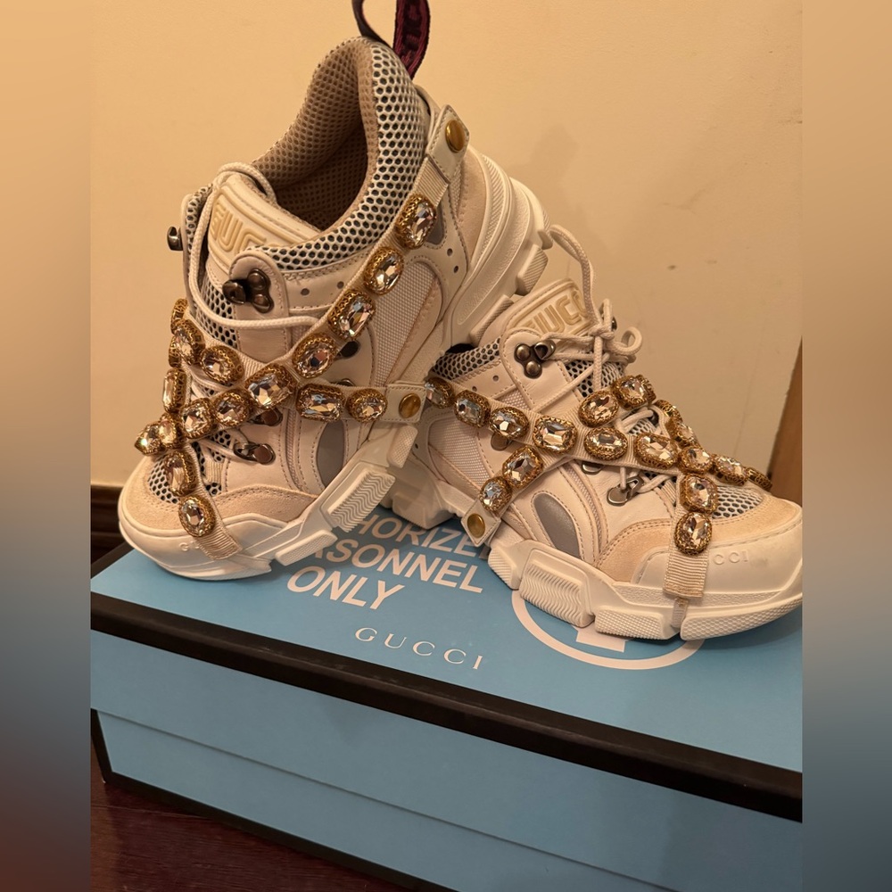 Gucci FlashTrek removable crystal sneakers was $1590 Size 37 or 7, 5